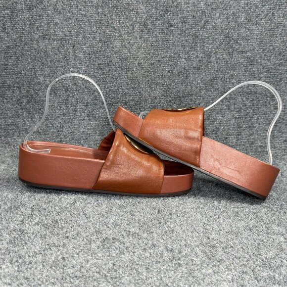 Tory Burch Patos Slide Sandals Women's Size 8.5 Brown Leather Summer Beach Pool - Picture 8 of 12